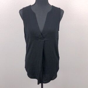 Witchery Black Sleeveless Blouse V-Neck Round Hem Pleated Tunic Tank Top 8